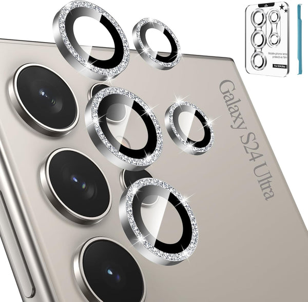 Tensea (3+2PCS) for Samsung Galaxy S24 Ultra 5G Camera Lens Protector, 9H Tempered Glass Cover, Metal Individual Ring,