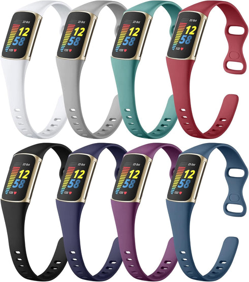 Maledan 8 Pack Bands Compatible with Fitbit Charge 5/Charge 6, Soft Slim Silicone Waterproof Sport Strap