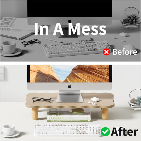 AFOOYO Monitor Stand Riser,Cookie-Shaped Sturdy Wood Computer Monitor Stand, Monitor Stand Riser, Multi-Purpose Desktop