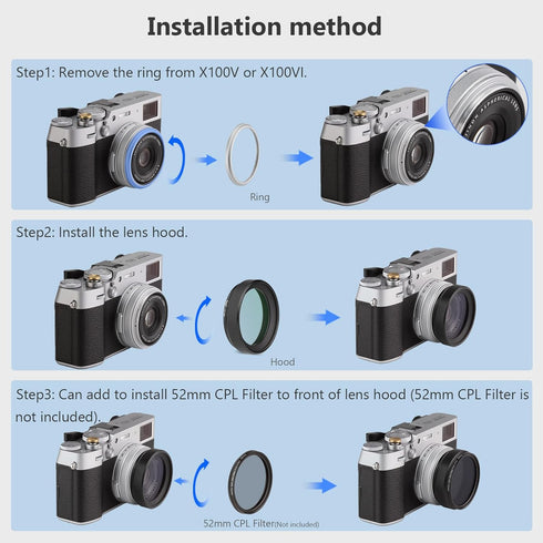 Haoge LUV-X54B X100VI X100V Metal Lens Hood with MC UV Protection Multicoated Ultraviolet Lens Filter for Fujifilm Fuji