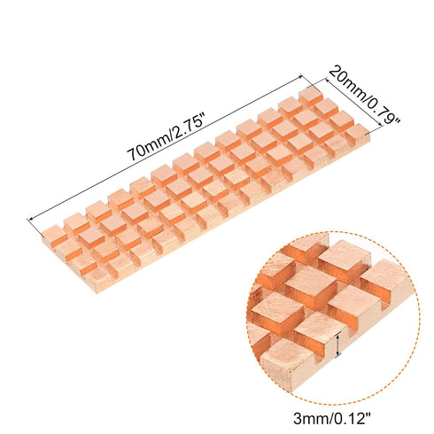 MECCANIXITY Copper Heatsink 70x20x3mm, Thermal Pad and Rubber Ring for M.2 SSD Memory, PC, Laptop Cooler Set