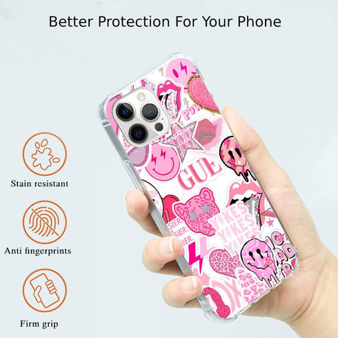 Pink Indie Aesthetics Hippie Collage Case for iPhone 11 Pro Max, Colourful Trendy Cool Teen Girl Silicone