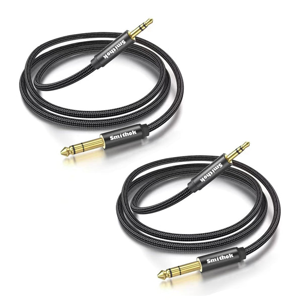 2pack 1/8 to 1/4 Stereo Audio Cable, 6.35mm 1/4" Male to 3.5mm 1/8" Male TRS Bidirectional for Guitar, Laptop, Speaker