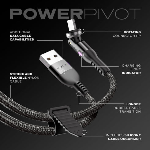 Statik PowerPivot 12W USB to iPhone Compatible Charging Cable - Right Angle with 360 Degree Rotating Head
