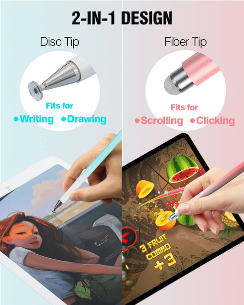2 in 1 High Precision Stylus Pen for Touch Screens, 3 Pack Compatible with iPad, Apple, iPhone, Android - Blue, Pink,