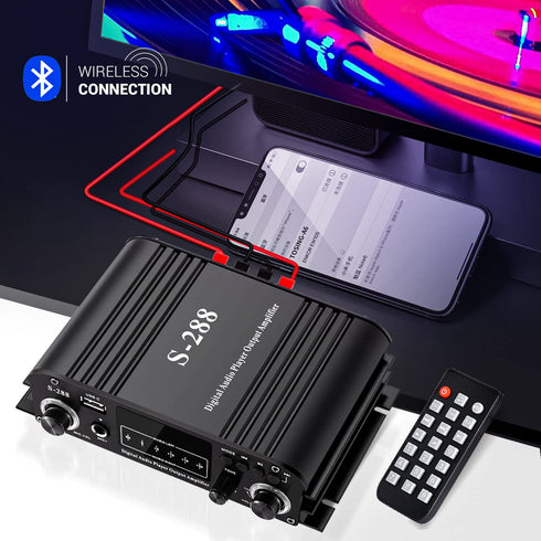 Facmogu S-288 4 CH Bluetooth 5.0 Home Audio Amplifier, RMS 45Wx4, Max 600W, USB, SD, FM, with Remote Control