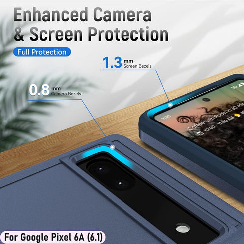 LMDAMZ Pixel 6A Rugged Shock Resistant Case, 6.1" Double Layer, Military Grade, with Car Mount & HD Glass Protector