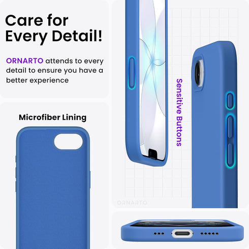 ORNARTO 17e 16e 6.1", 3 16e 17e-Blue Compatible with iPhone Case and for iPhone Case Liquid Silicone Layers Full