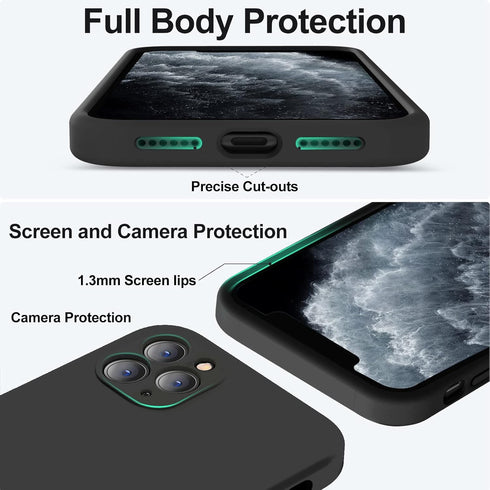 Vooii iPhone 11 Pro Case - Black, Upgraded Liquid Silicone, Soft Anti-Scratch Lining, Square Edges, Camera Protection,