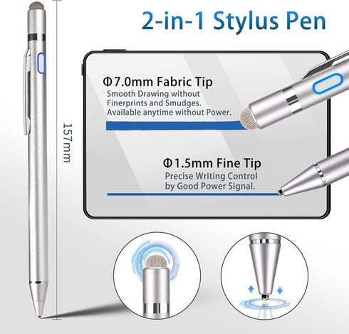 High-Precision Fine Tip Stylus Pen for Samsung Galaxy Tab A8 A7, 2 in 1 Sensitive Pencil for Writing and Drawing (Grey)