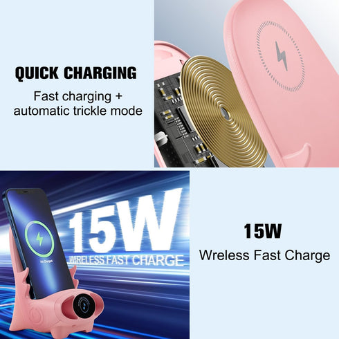 Mini Chair Wireless Fast Charger, Multifunctional Phone Holder Stand, Portable 3 in 1 Cell Phone Stand with Speaker