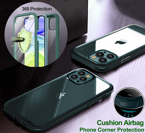 UBUNU for iPhone 12 Pro Max Case with Screen Protector, 360 Full Body Protection Dual Layer Clear Cover, Green