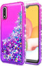 STARSHOP Compatible with Samsung Galaxy A01 Phone Case, with Tempered Glass Protector, Liquid Floating Glitter