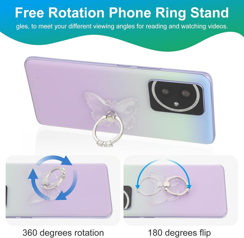 Yolev 2pcs 360 Phone Ring Holder Stand Clear Butterfly Clear Phone Grip Finger Kickstand with Diamond Rotation Phones