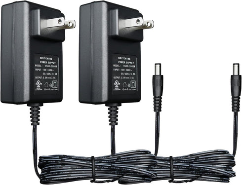 2Pack 5V 2A 6ft Power Supply Adapter, AC to DC 5V 2000mA Wall Charger for USB Hub, Baby Monitor, LED Pixel Light