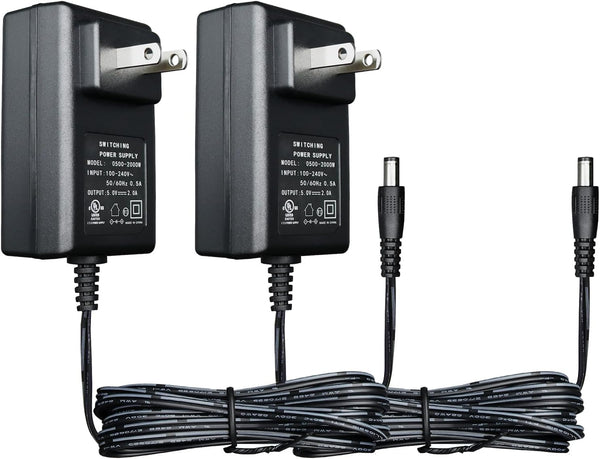 2Pack 5V 2A 6ft Power Supply Adapter, AC to DC 5V 2000mA Wall Charger for USB Hub, Baby Monitor, LED Pixel Light