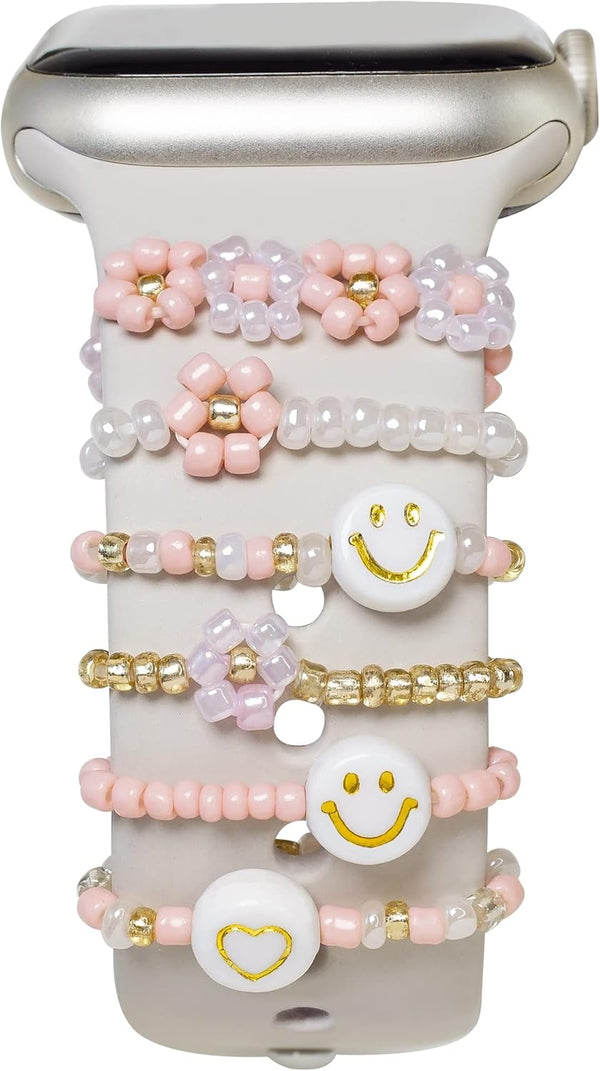 Heesch Stretchy Beaded Watch Band Charms for Apple Watch 38/40/41/42/44/45/49mm, Decorative Rings