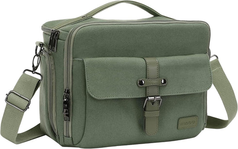 MOSISO Camera Bag, DSLR SLR Canvas Case, Vintage Padded Compact Crossbody Shoulder Messenger Bag, Army Green