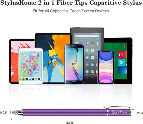 StylusHome Stylus Pens for Touch Screens (6 Pcs) - 2 in 1 Fiber Tips Capacitive Stylus with 12 Extra Tips