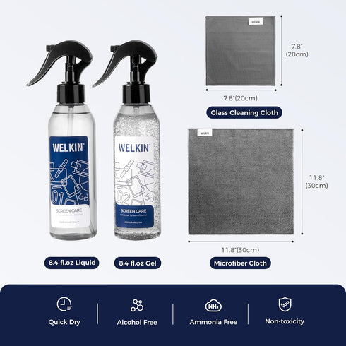WELKIN Screen Cleaner Spray Kit (8.4 oz + 8.4 oz) - Cleaning Mist and Gel for TV, Laptop, Computer, Phone Touchscreen -