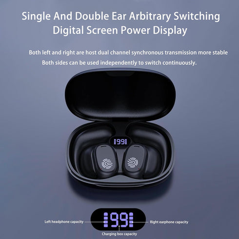 Open Ear Headphones, Wireless Bluetooth 5.3 Earbuds with LED Display Charging Case, Sport Design for Running Fitness