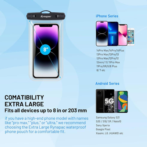 Waterproof Phone Pouch Bag, 8.5in Water Proof Case for Beach Travel, Lanyard Holder for iPhone 15 Pro Max Galaxy S23
