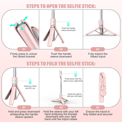 NOOX (1PC), Selfie Stick with Rechargable Remote & Light Tripod for iPhone, Cell Phone Stand for Video Recording
