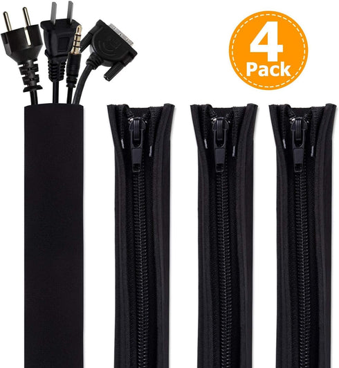 Bestfy Cord Organizer System - 19.5 Inch Cable Management Sleeve with Zipper, 4 Pack