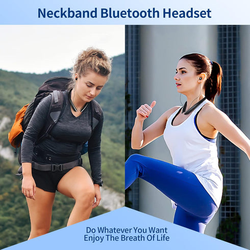 Retractable Bluetooth Headphones, Neckband Earbuds Wireless Headset, Noise Cancelling Stereo Earphones with Microphone