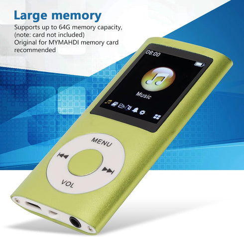 Zopsc MP3 1.8 Inch 64GB 200mAh Portable Player, Lossless HiFi Music Player with LCD Screen, Supports Memory Card