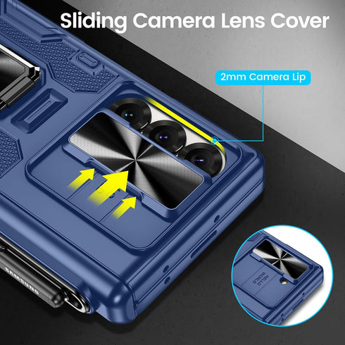VEGO Blue Case for Samsung Galaxy Z Fold 6 with S Pen Holder, Hinge Protection, 360° Ring Kickstand