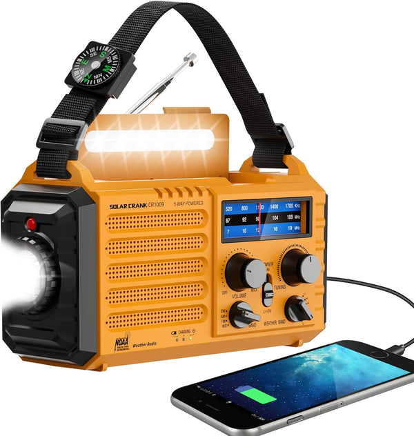 Emergency Radio with NOAA Weather Alert, Portable Solar Hand Crank AM/FM Radio for Home Outdoor Use