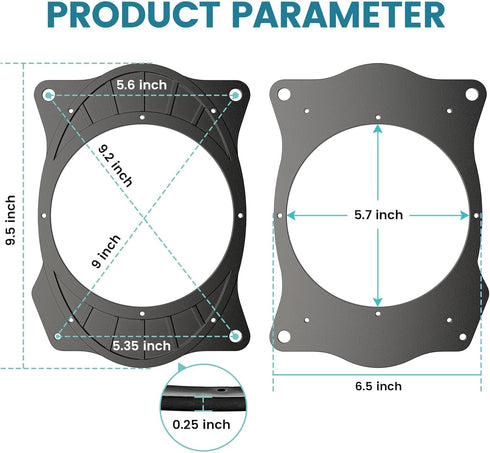 NuIth Rear Deck 6x9 to 6.5 inch Speaker Adapter Spacer Rings for Toyota 02-11 Camry/03-13 Corolla/07-15 Yaris/04-09