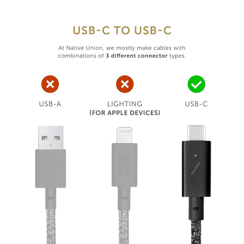 Native Union Type-C Desk Cable, USB-C to USB-C 8ft Ultra-Strong Charging Cable with Anchor Weight for iPhone 15