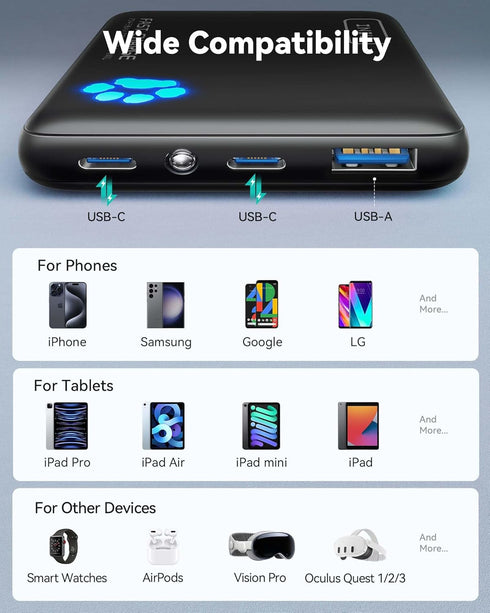 INIU Portable Charger, Slimmest 10000mAh 22.5W PD Power Bank, USB C High-Speed Charging Battery Pack for iPhone, Samsung