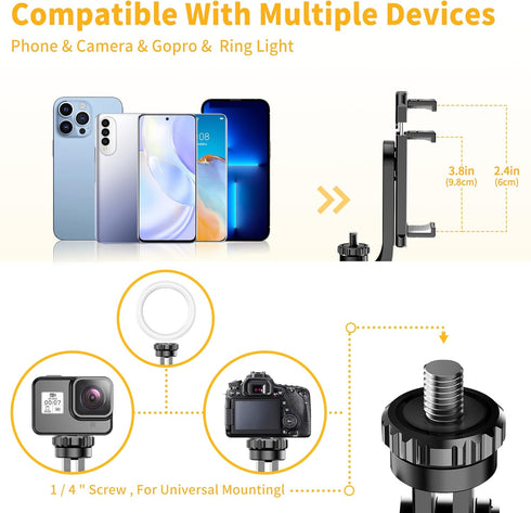 61" Selfie Stick Tripod, All in One Extendable Phone Tripod Stand with Wireless Remote for iPhone and Android