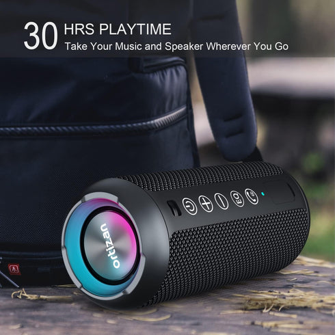 Ortizan Portable Bluetooth Speaker - IPX7 Waterproof with 24W Loud Stereo Sound, RGB Lights, 30H Playtime