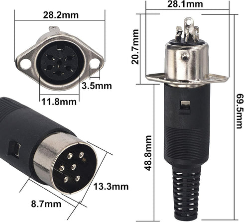 DIN 6 Pin Male Plug Solder Connector + Female Adapter Recessed Socket Panel Mount AV Adapter Set of 2