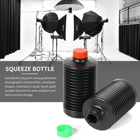 eTone 3X 1000ml Collapsible Darkroom Chemical Storage Bottles, Foldable Liquid Container for Photo Developing