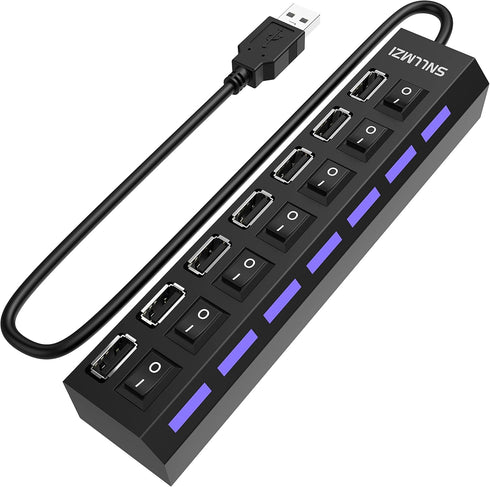 USB Hub 7 Port USB 2.0, LED Portable High-Speed Compatible for iMac Pro, MacBook Air, Surface Pro, PC and Laptop