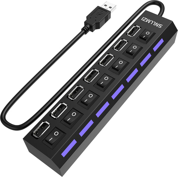 USB Hub 7 Port USB 2.0, LED Portable High-Speed Compatible for iMac Pro, MacBook Air, Surface Pro, PC and Laptop