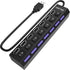 USB Hub 7 Port USB 2.0, LED Portable High-Speed Compatible for iMac Pro, MacBook Air, Surface Pro, PC and Laptop