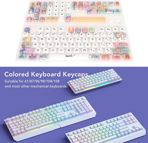 PBT 123 Keycaps, Cartoon Cute Keys, Universal Compatibility, XDA Like Height for 61 87 96 98 104 108 Mechanical