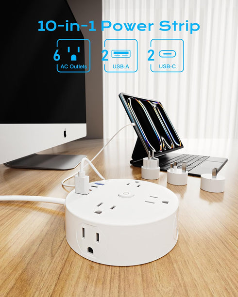 TESSAN European Travel Plug Adapter - US to UK Power Strip with 6 Outlets, 4 USB Ports, 5ft Extension Cord