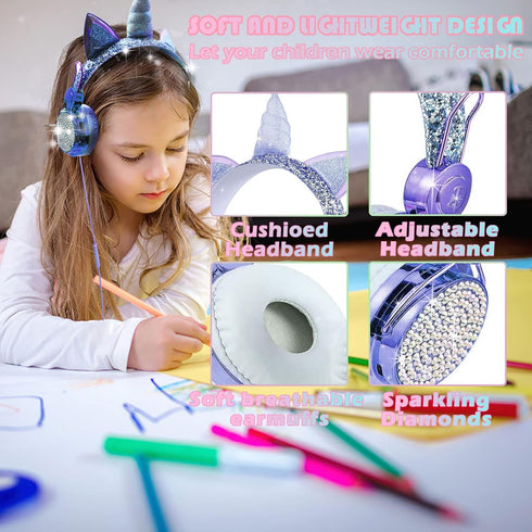 SVYHUOK Kids Headphones for Girls Children Teens, Cute Cat Ear Wired Headphones with Microphone 3.5mm Jack, Over On Ear