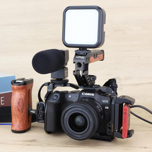 LEFTFOTO Camera Cage for Canon R8 - Protection Frame Rig with Arca Base, Cold Shoe, Strap Slot, for Vlog Shooting