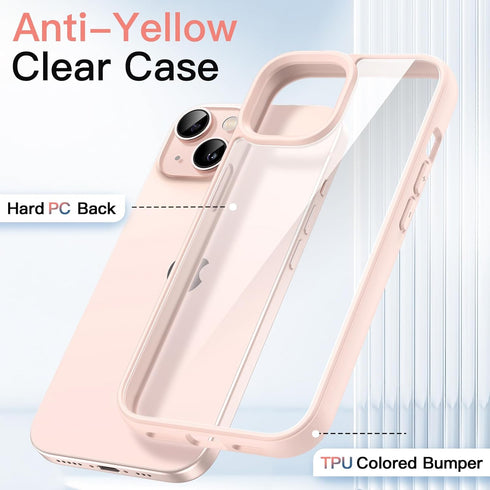 JETech iPhone 13 Case 6.1-Inch, Shockproof Bumper, Matte TPU Frame, Clear Anti-Scratch Back (Pink)