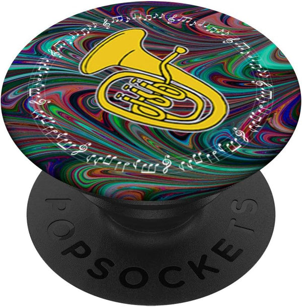 PopSockets PopGrip: Euphonium Player Band Gift Dark Swirl Music Notes in Circle for Phones & Tablets