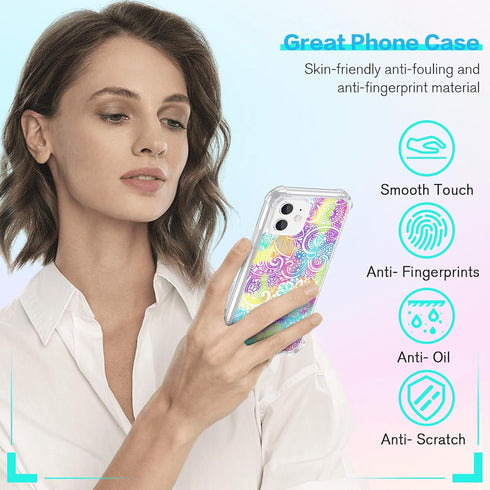 Compatible with iPhone 11 Case, Aesthetic Colorful Boho Mandala Flower Soft TPU Shockproof Protective Clear Floral Cover