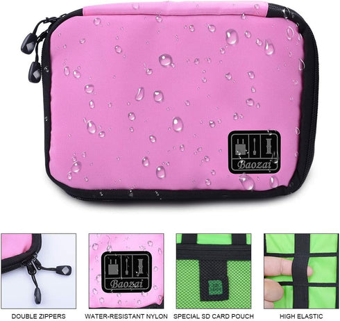 baozai Smart Watch Bands Organizer, Waterproof Portable Electronics Travel Accessories Bag, Pink